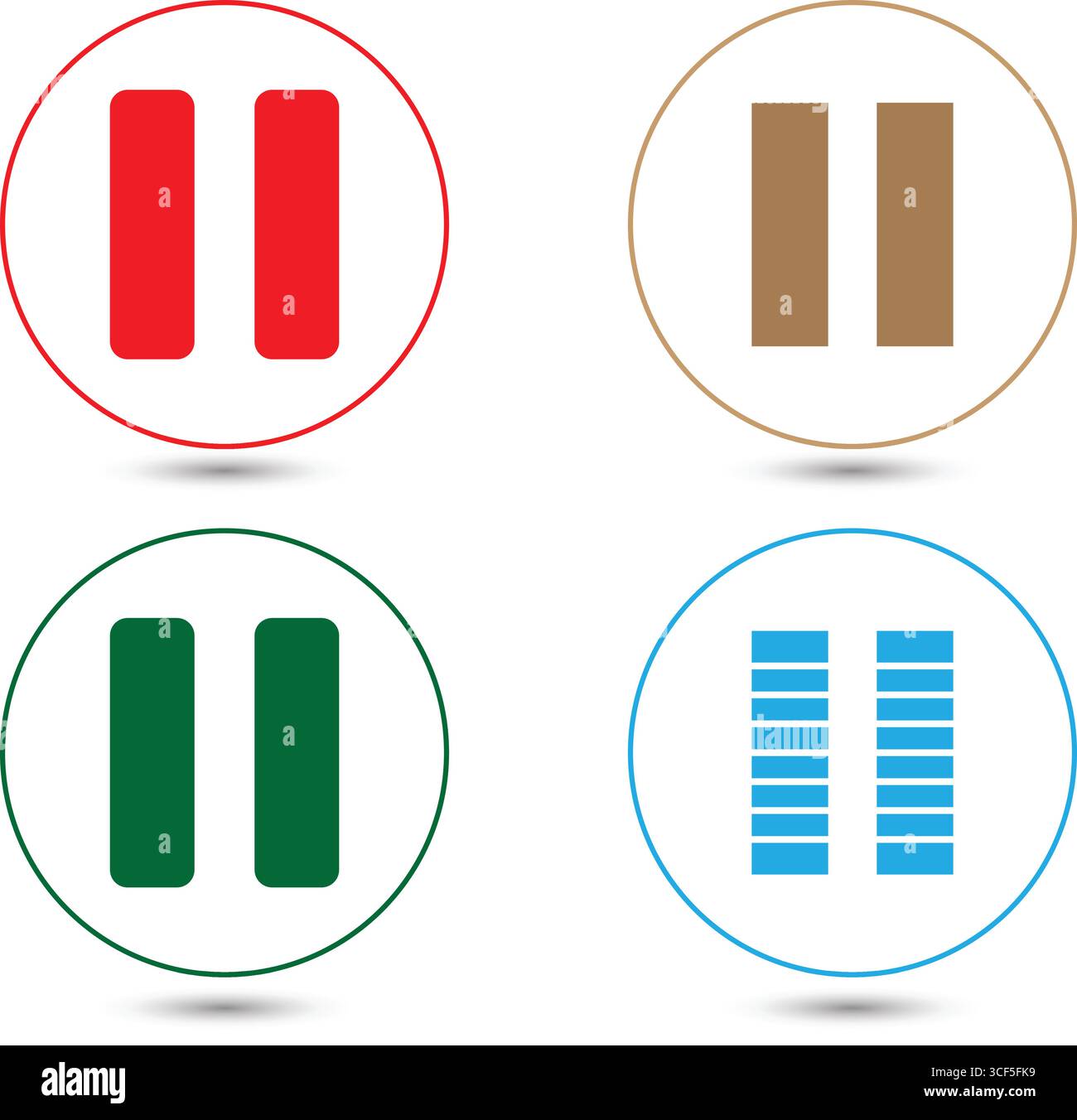 This image shows four different colored icons depicting a pause button. Stock Vector