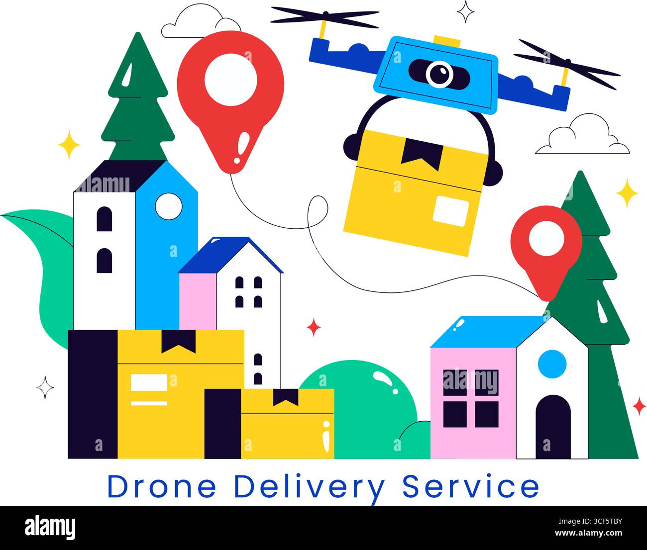 Drone Delivery Service Illustration featuring a Shipping Parcel Package ...