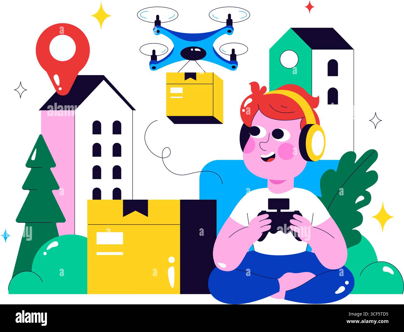 Drone Delivery Service Illustration featuring a Shipping Parcel Package ...