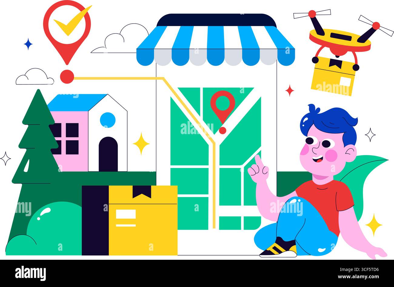 Drone Delivery Service Illustration featuring a Shipping Parcel Package ...