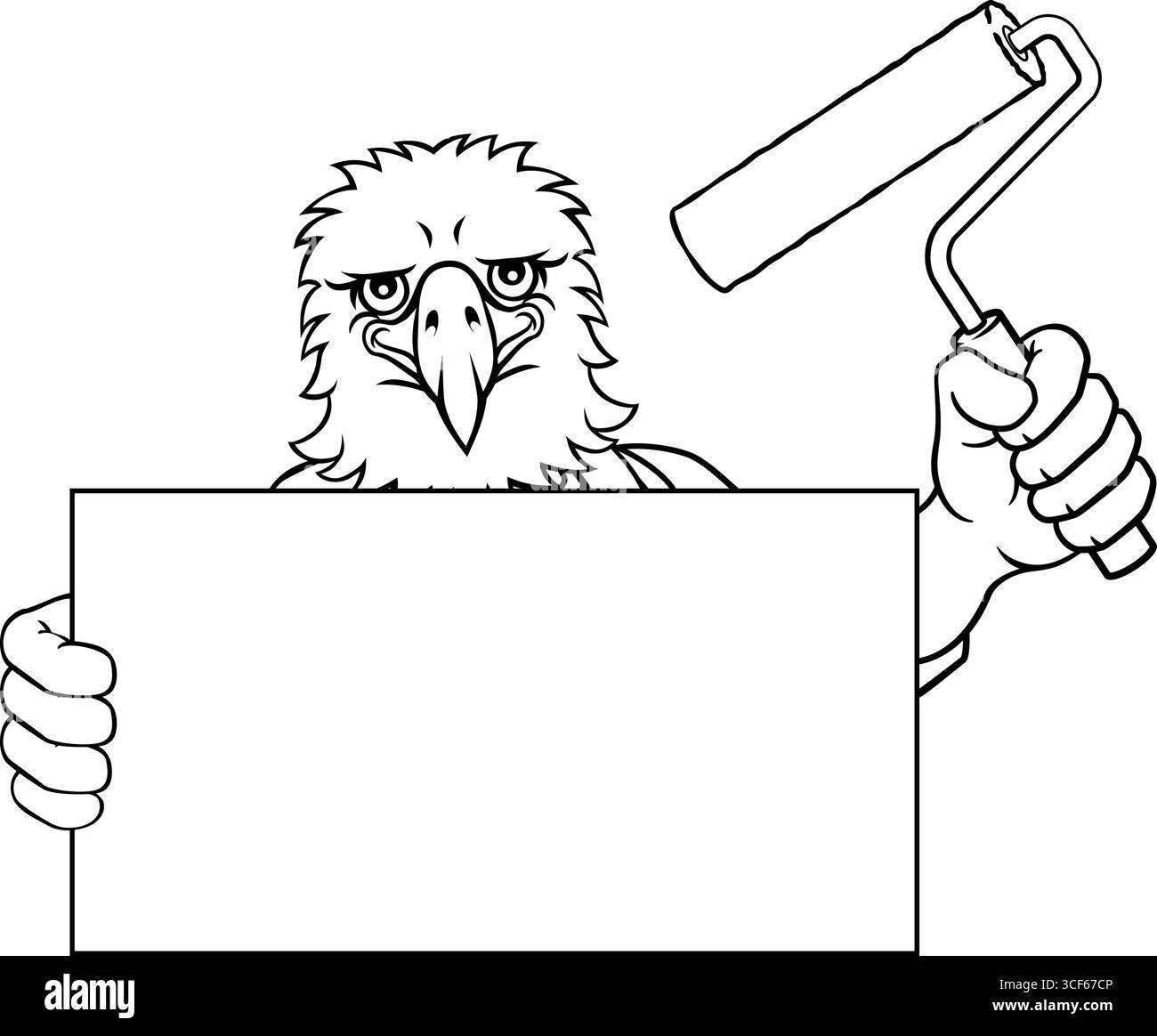 Eagle Painter Decorator Paint Roller Mascot Man Stock Vector