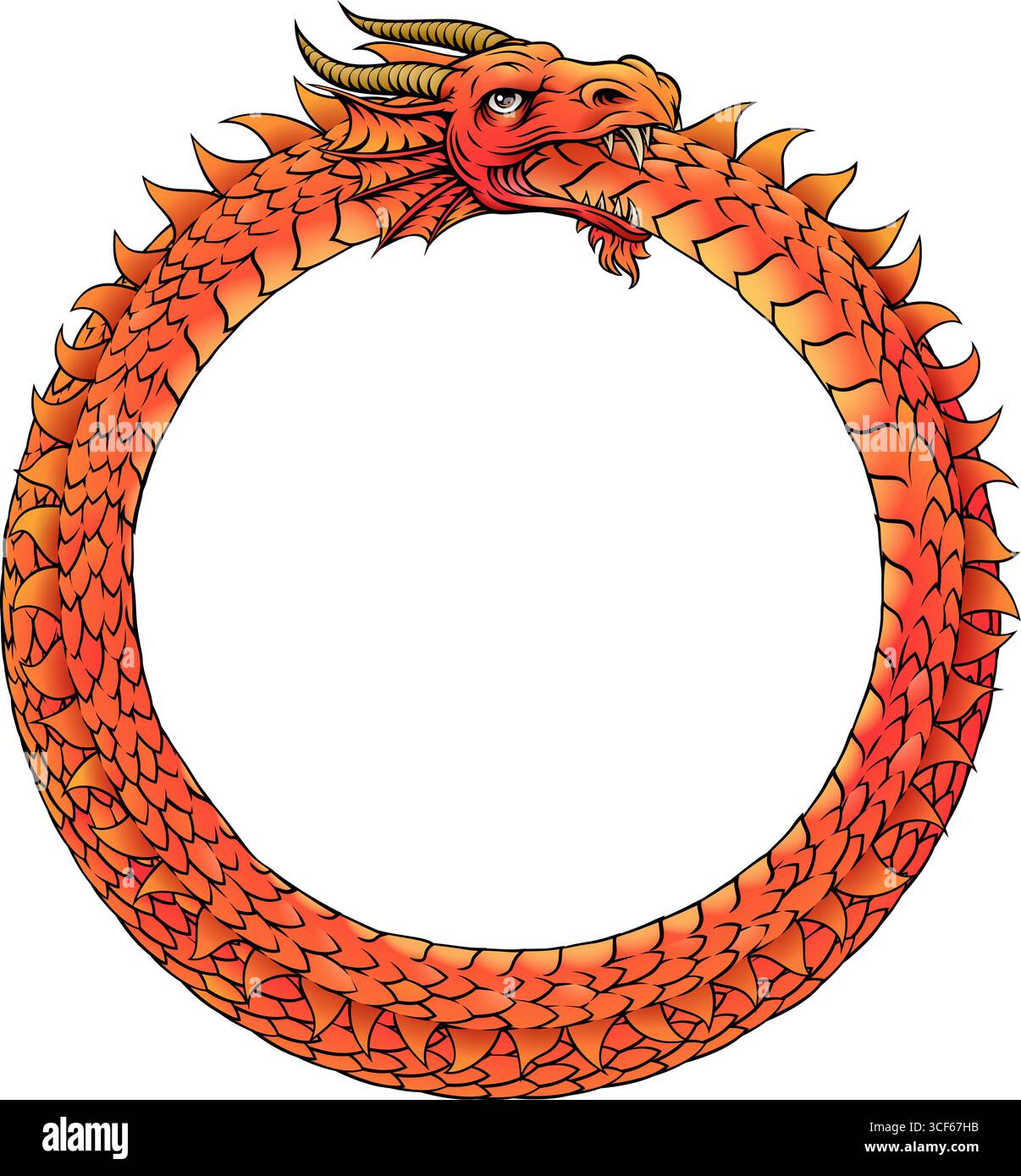 Ouroboros Circle Dragon Eating Circular Tail Stock Vector