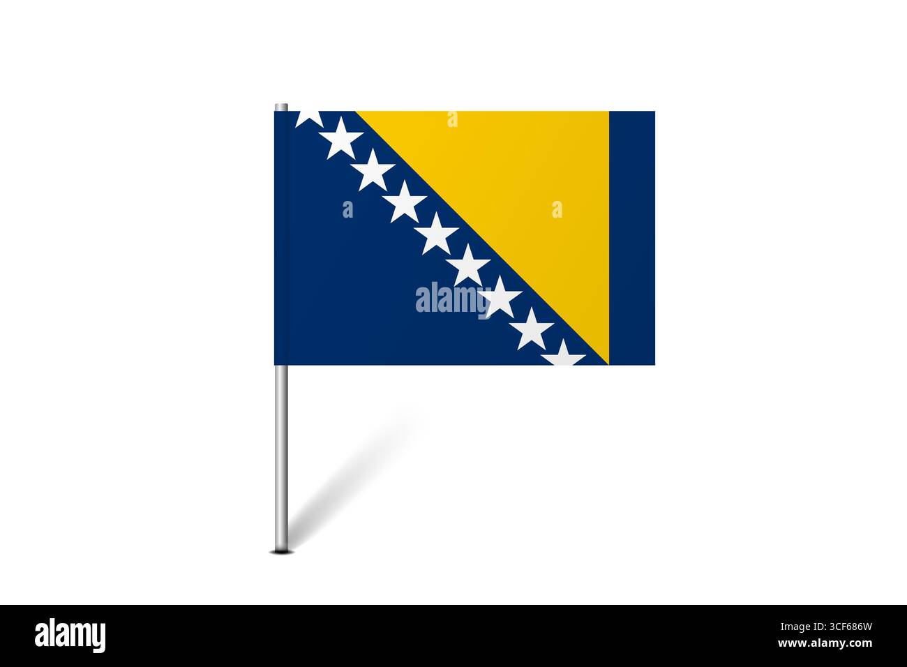 Bosnia and Herzegovina flag - map pin flag representing a country cultural identity and heritage. The essence of national pride and unity. Map pin flag stuck in a white background Stock Vector