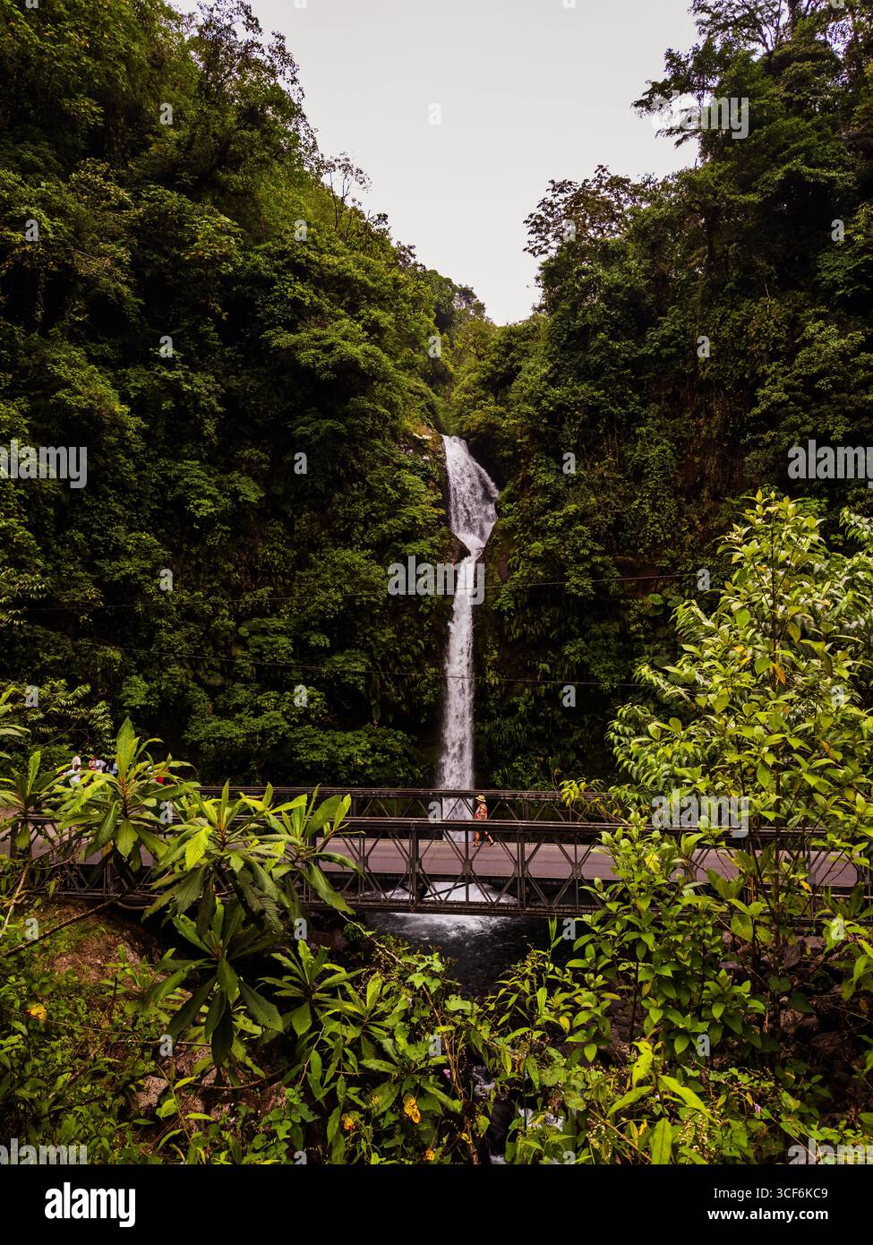La Fortuna waterfall in Costa Rica surrounded by lush tropical rainforest - Smartphone Captured Stock Image