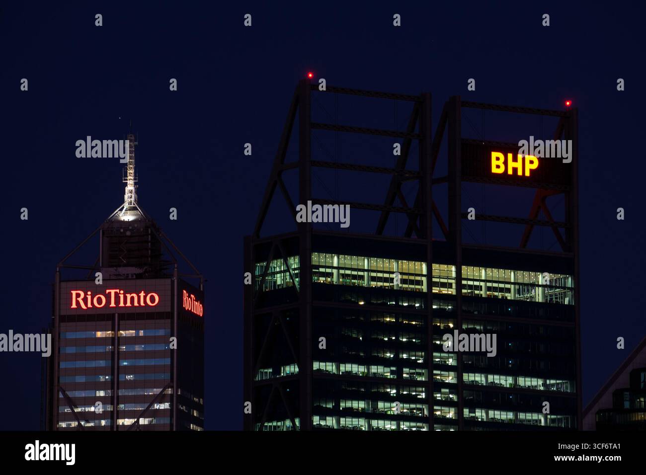 Perth Rio Oc Perth, Australia - January 5th 2024 - Rio Tinto and BHP buildings in ...