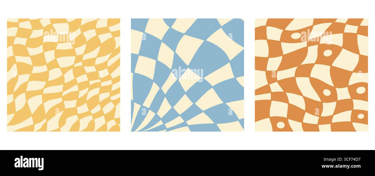 Distorted wavy checkered patterns background set Stock Vector Image ...