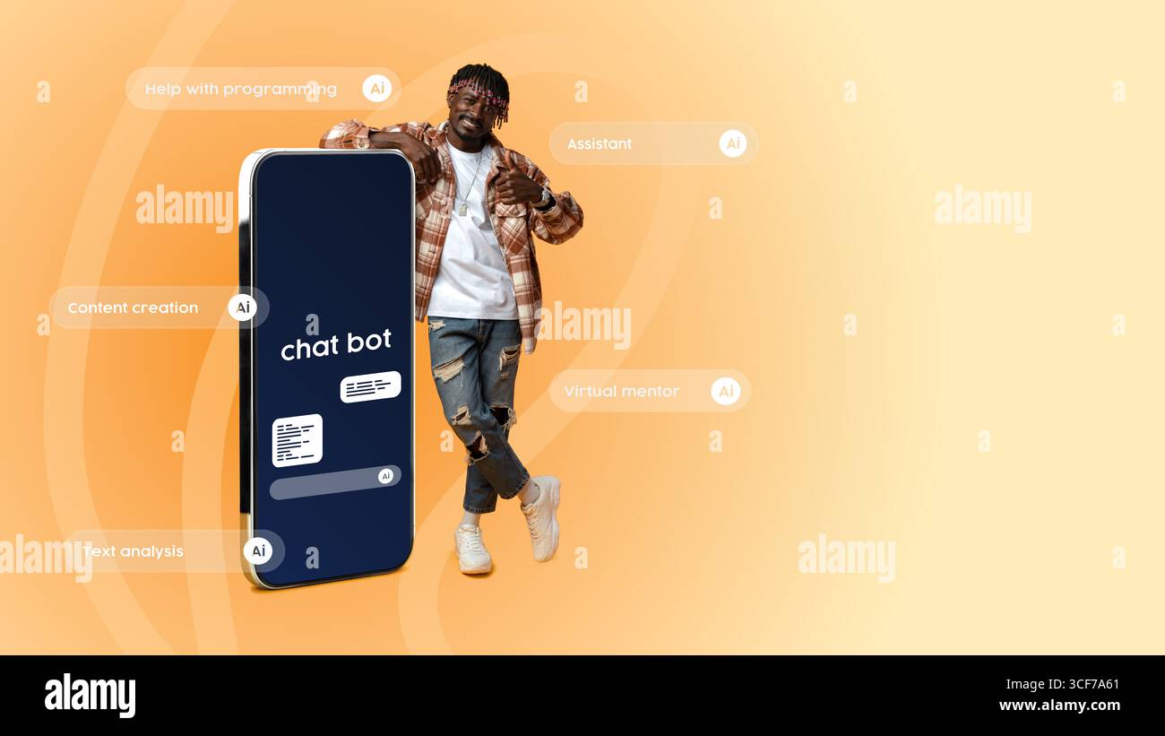 Innovative chatbot technology offers assistance in programming and content creation with a user-friendly interface Stock Photo