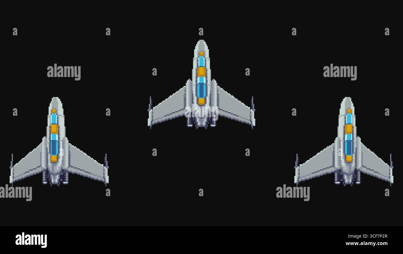 Pixel art vector set of spaceship tilt poses - left, center, and right ...