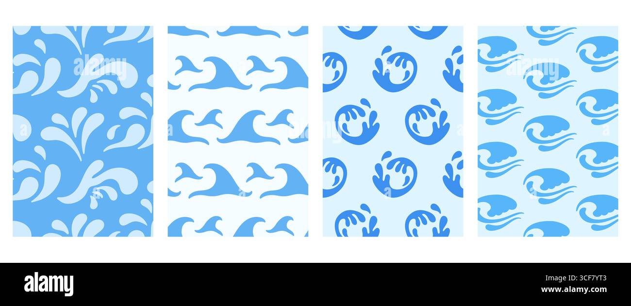 Abstract blue ocean waves cover backgrounds set Stock Vector