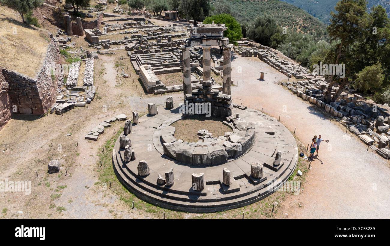 Aerial bird's eye view photo taken by drone of archaeological site of ...