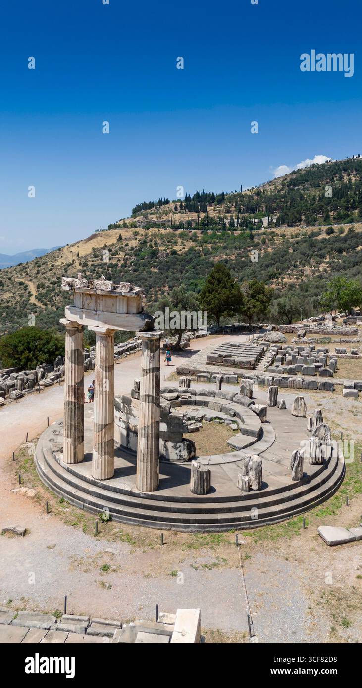 Aerial bird's eye view photo taken by drone of archaeological site of ...