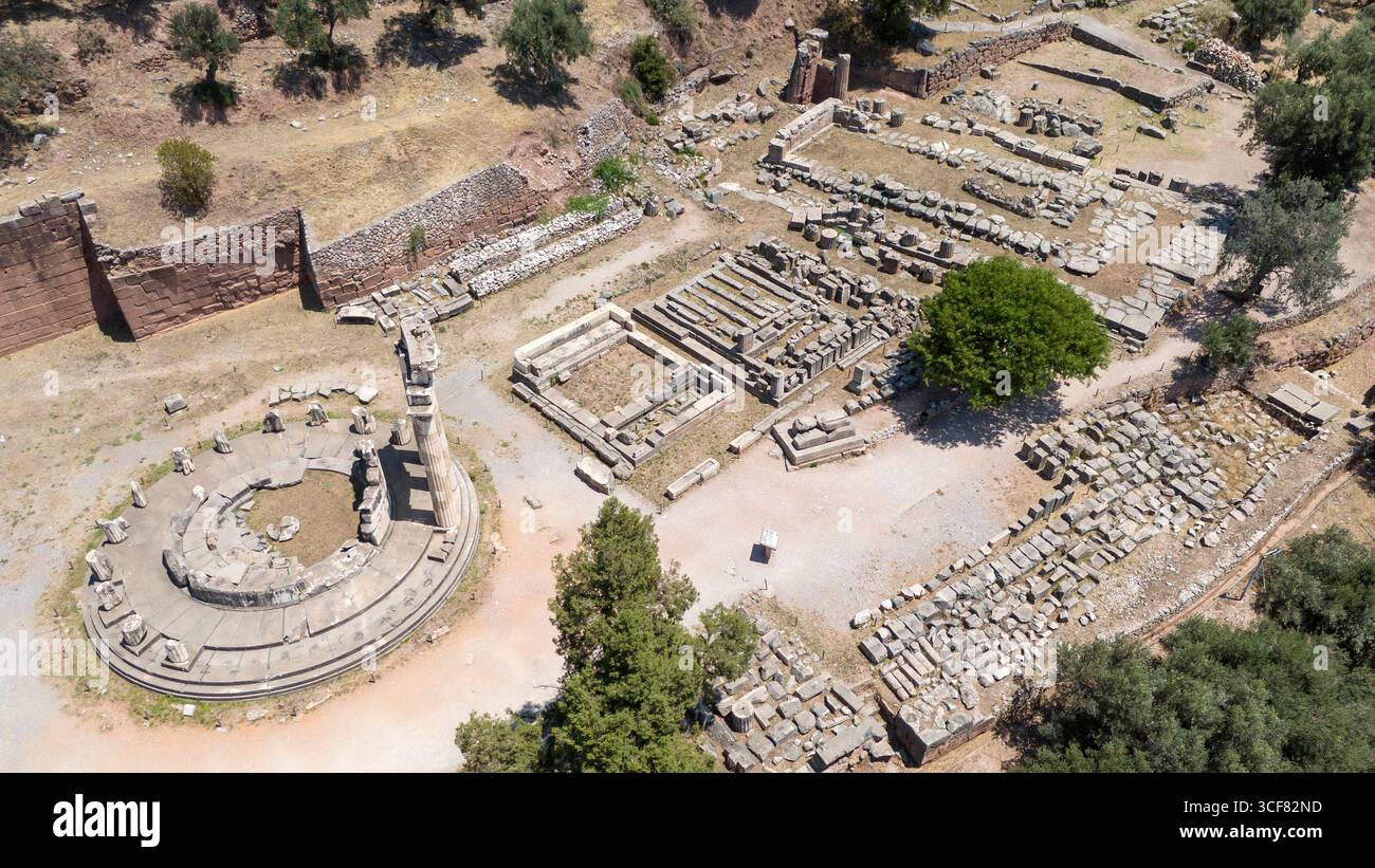 Aerial bird's eye view photo taken by drone of archaeological site of ...