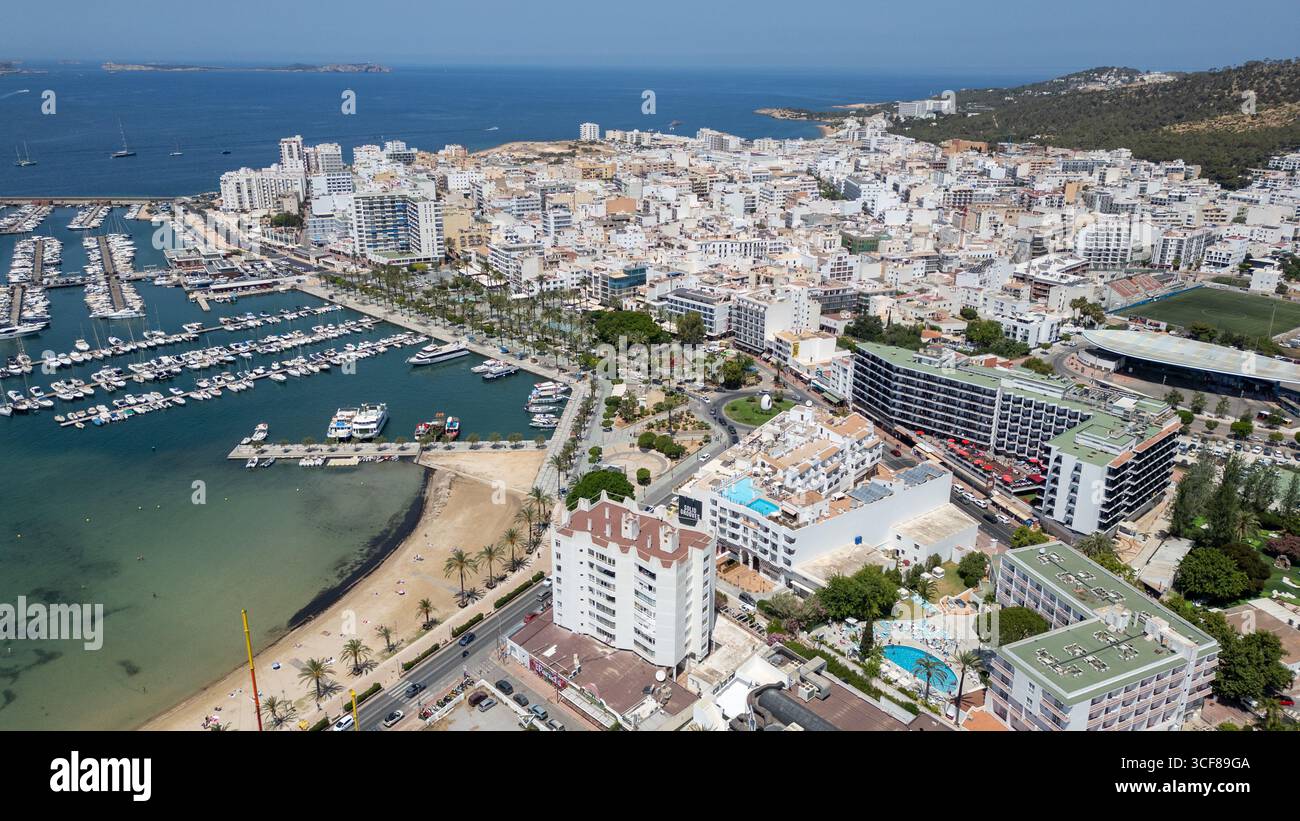 Aerial Picture shows the town of San Antonio in Ibiza. Stock Photo