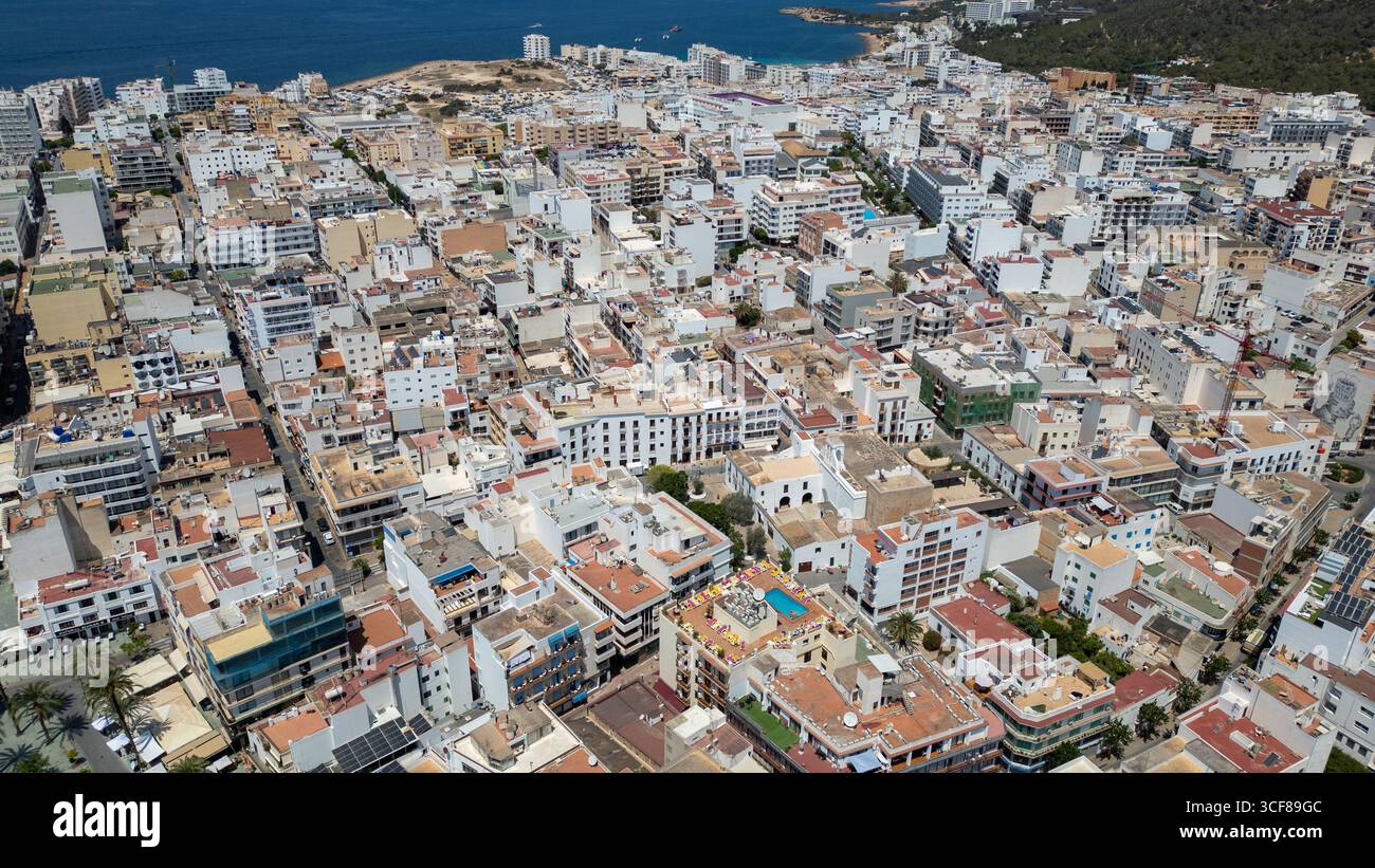 Aerial Picture shows the town of San Antonio in Ibiza. Stock Photo