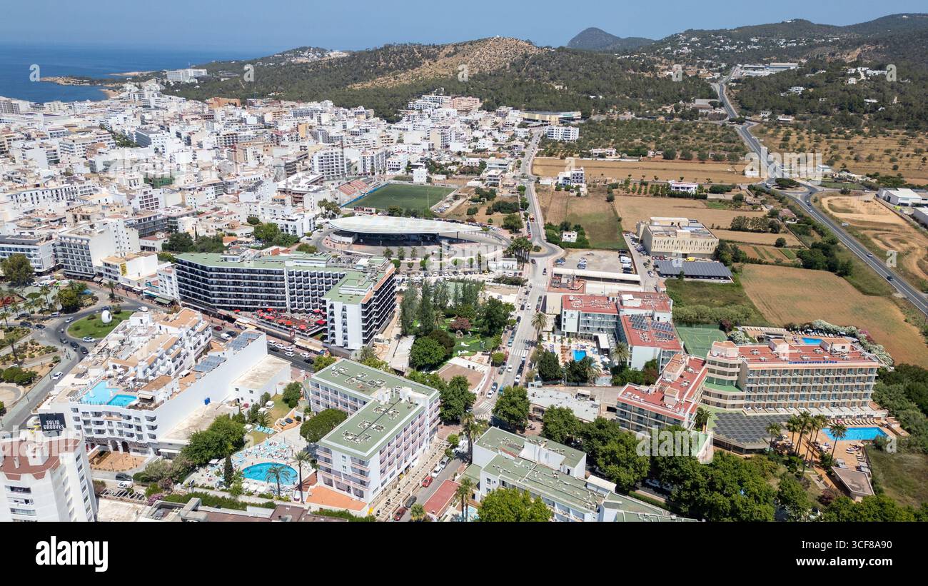 Aerial Picture shows the town of San Antonio in Ibiza. Stock Photo