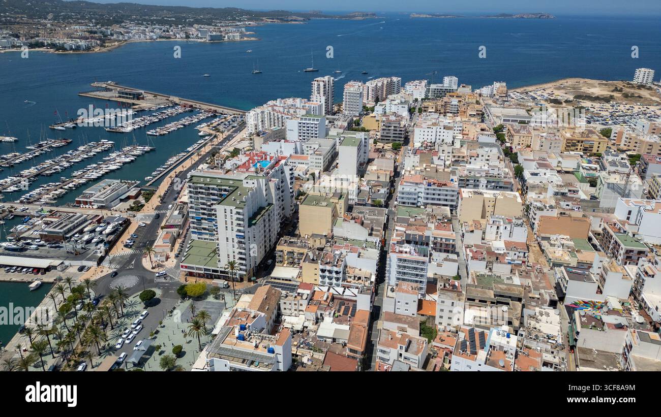 Aerial Picture shows the town of San Antonio in Ibiza. Stock Photo
