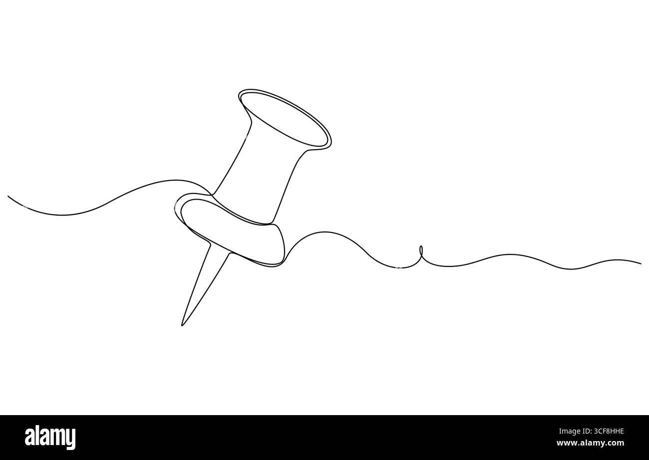Drawing Pin Pushed In Single-line art of a push pin, Continuous Line Drawing of a Push Pin ...