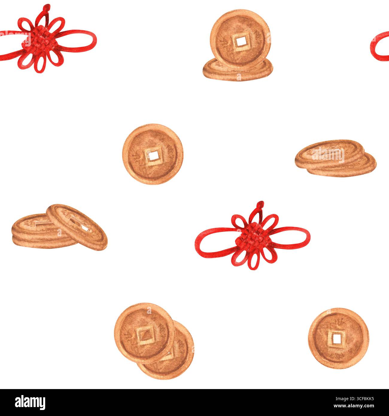 Wrapping Pattern Coin Seamless pattern with Chinese coins and red knitted decorations ...