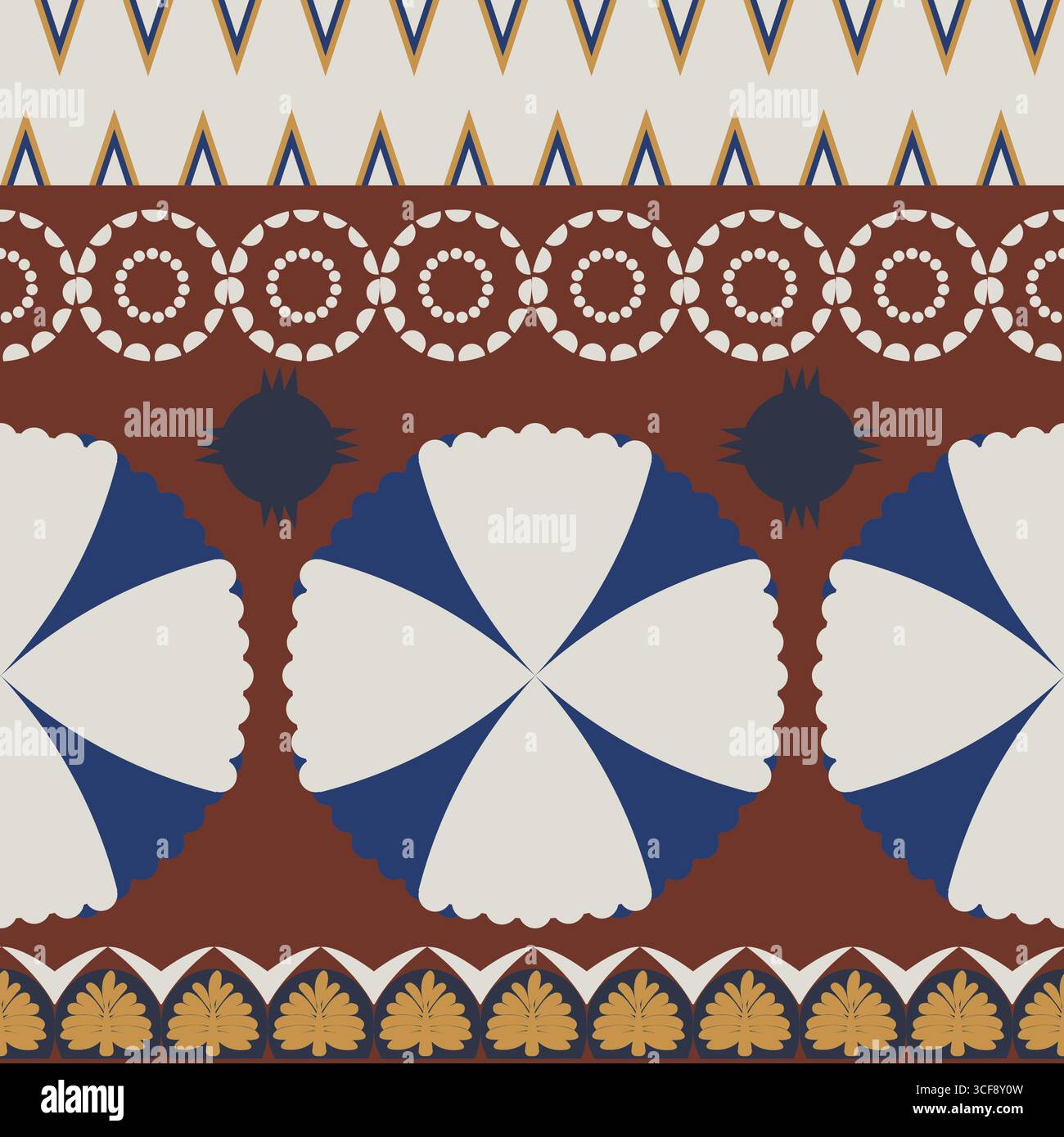 Seamless pattern with circle flowers and palm tree ornament; Stock Vector