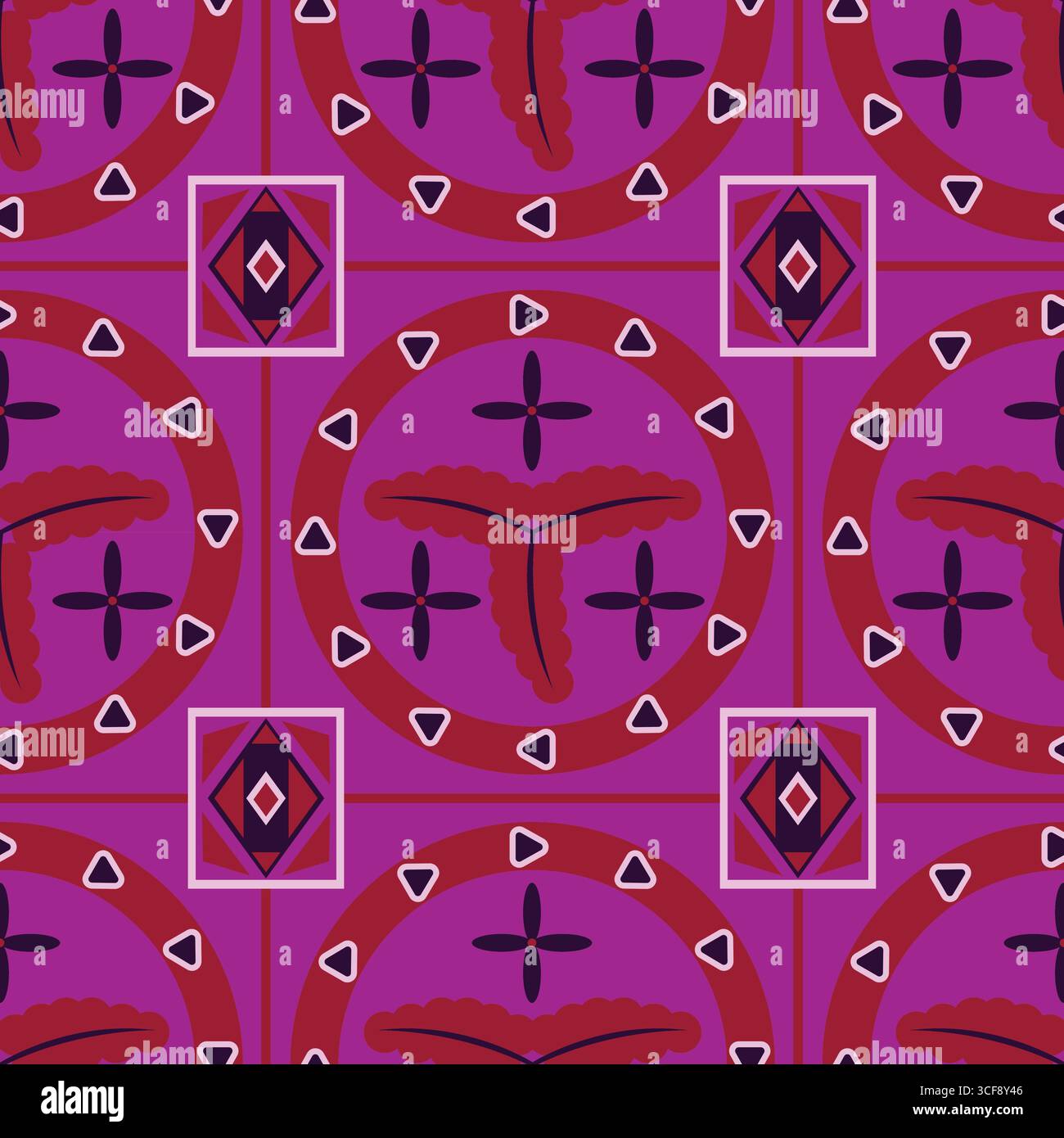 Stilish colorful seamless pattern with circles and diamond ornament; seamless pattern to print on carpet Stock Vector