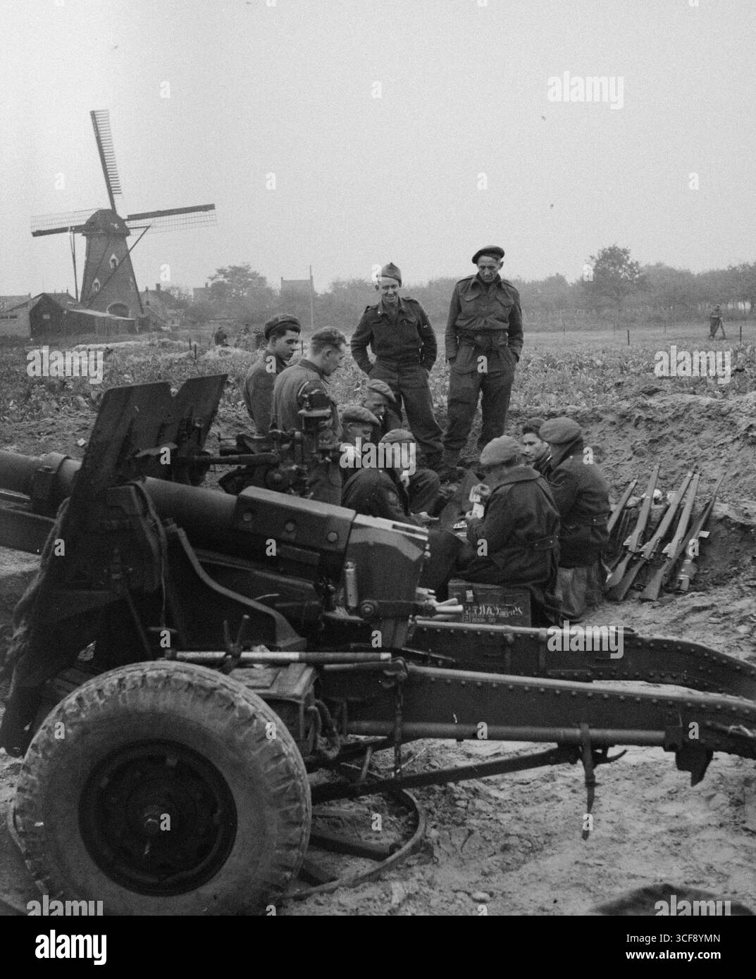 TILBURG-BREDA ROAD, THE NETHERLANDS - 26 October 1944 - Soldiers of the Royal Dutch Princess Irene Brigade (a motorized infantry brigade also known as Stock Photo