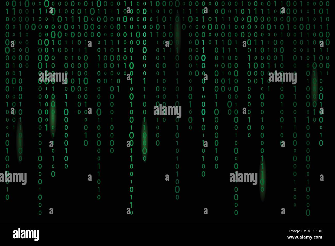 Blue digital binary code streams falling on black background, futuristic cyber matrix style Stock Vector