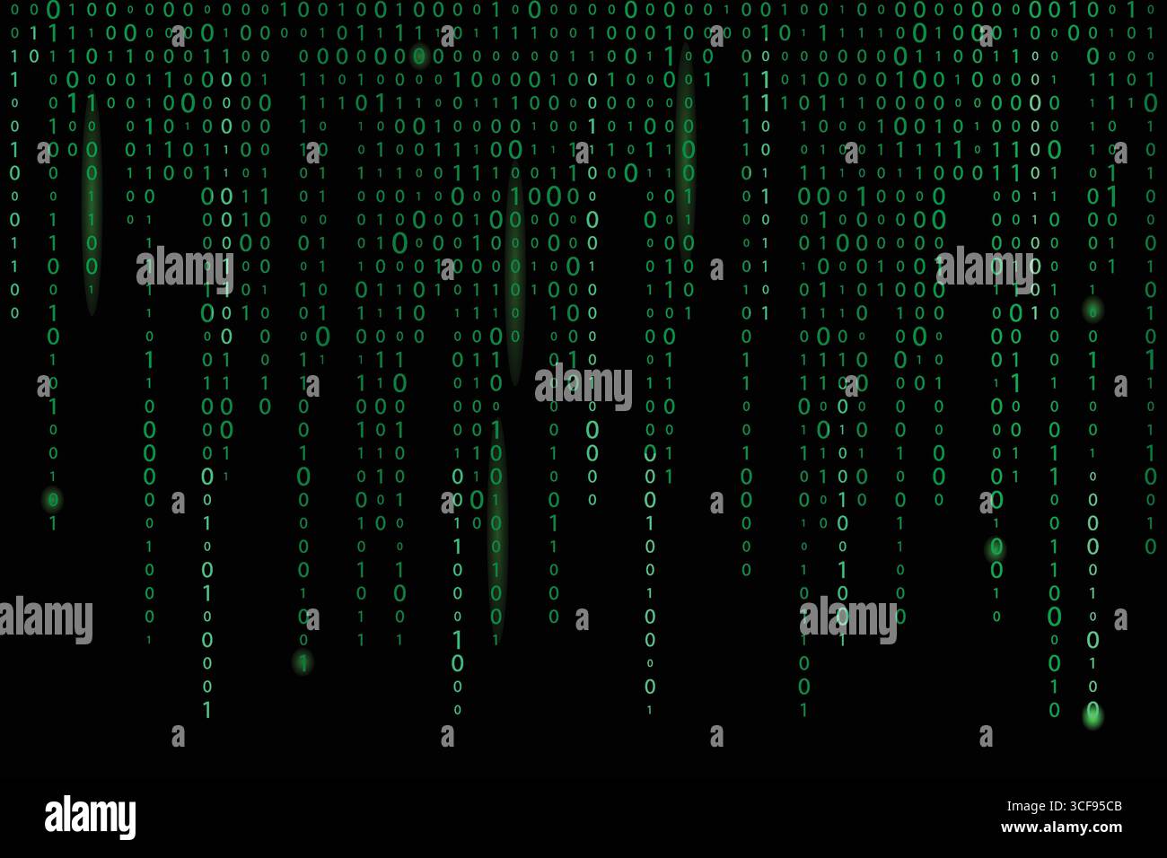 Blue digital binary code streams falling on black background, futuristic cyber matrix style Stock Vector