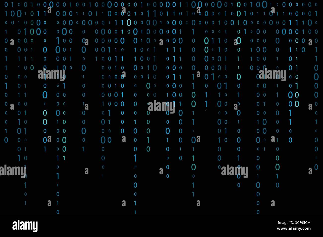 Blue digital binary code streams falling on black background, futuristic cyber matrix style Stock Vector