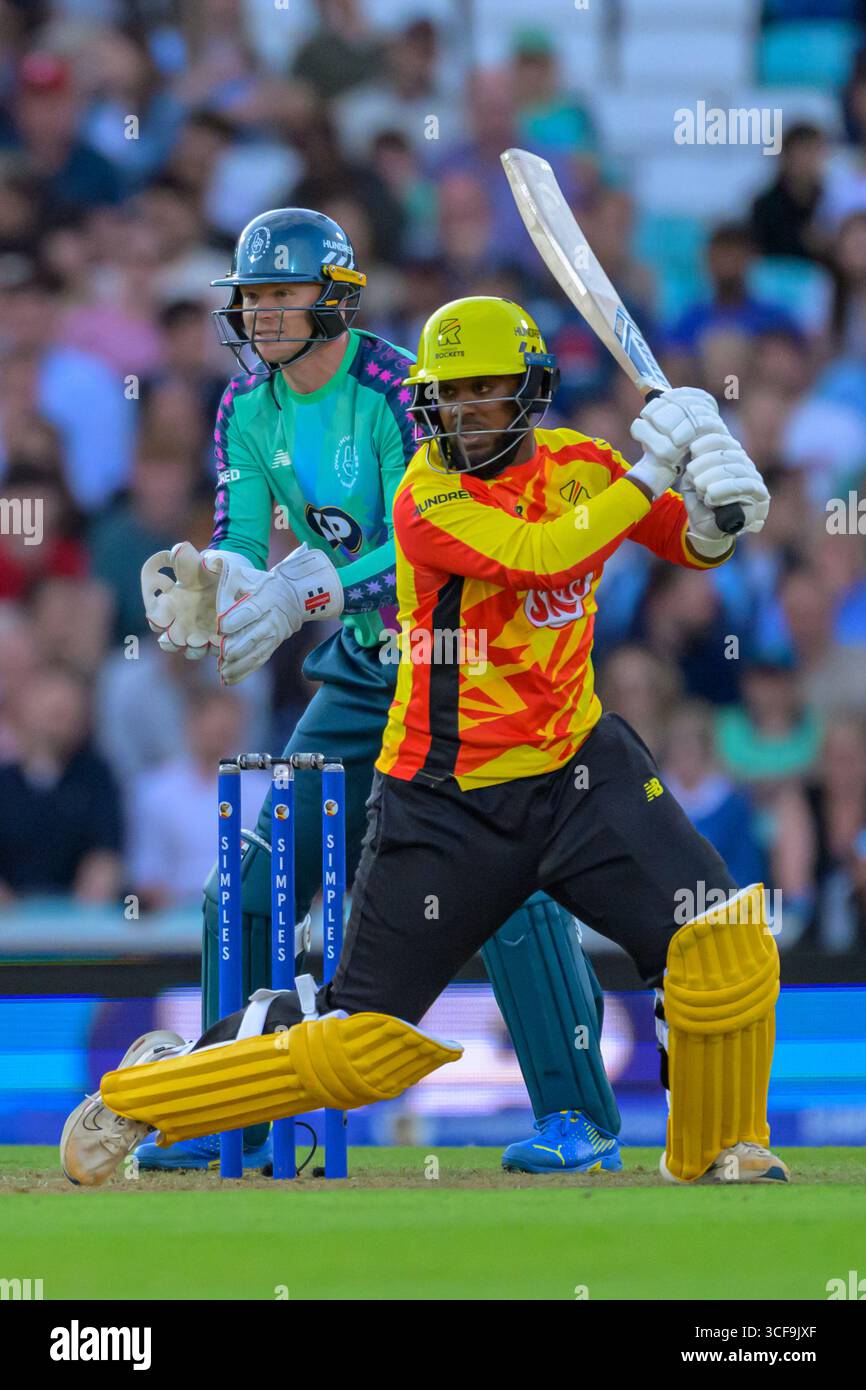 Sport England Rockets Kia Oval, London August 21 2025 Rehan Ahmed (10 Trent Rockets) during ...
