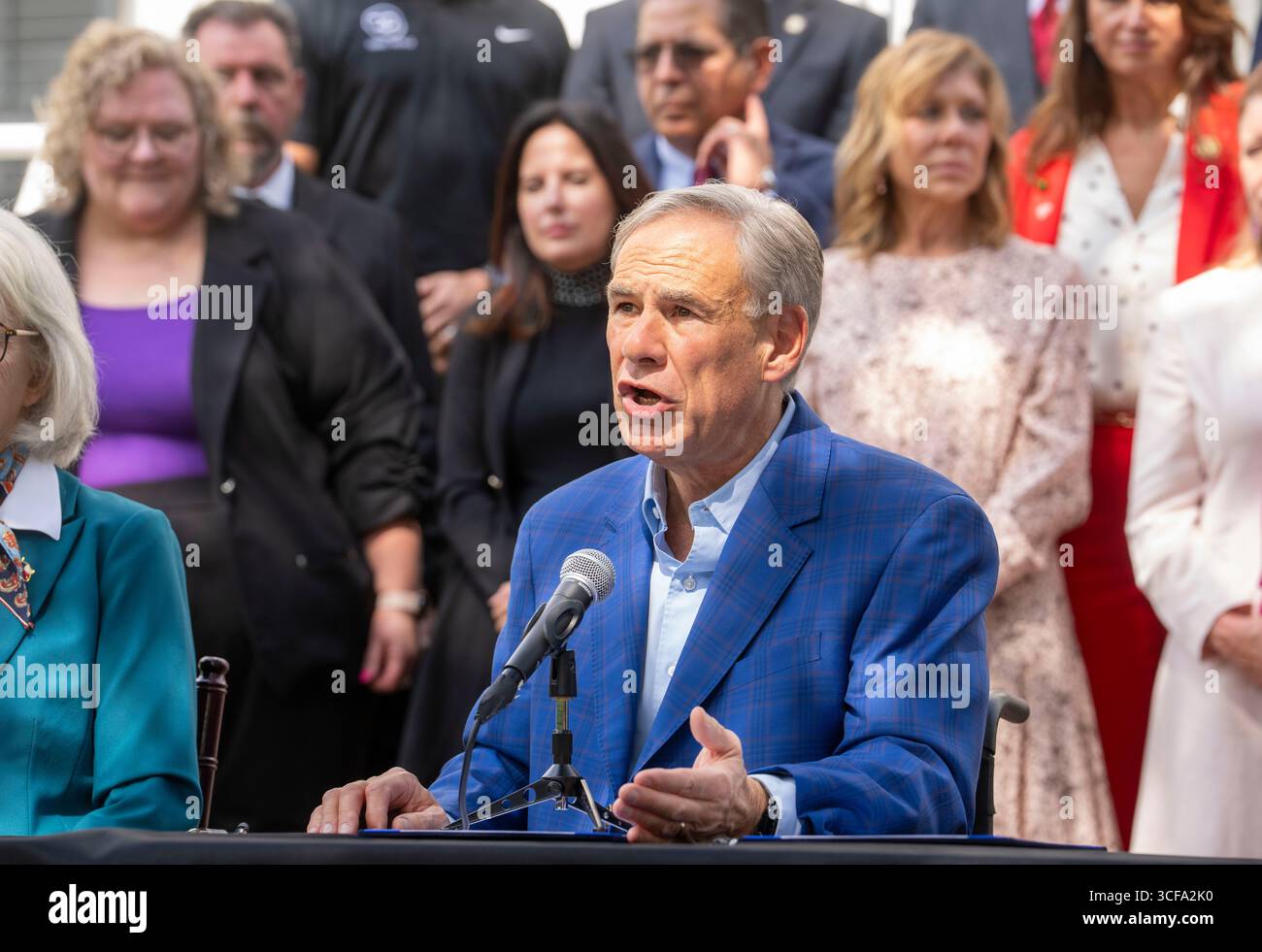 Texas Governor GREG ABBOTT speaks after signing bills that increase ...