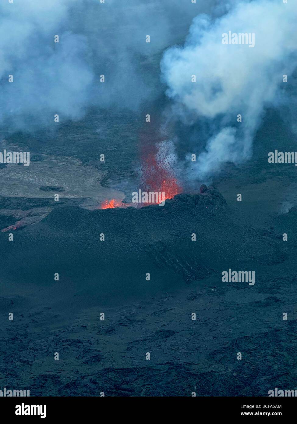 Sundhnukur Volcano eruption on the Reykjanes Peninsular in southwest Iceland in July 2025. - Smartphone Captured Stock Image