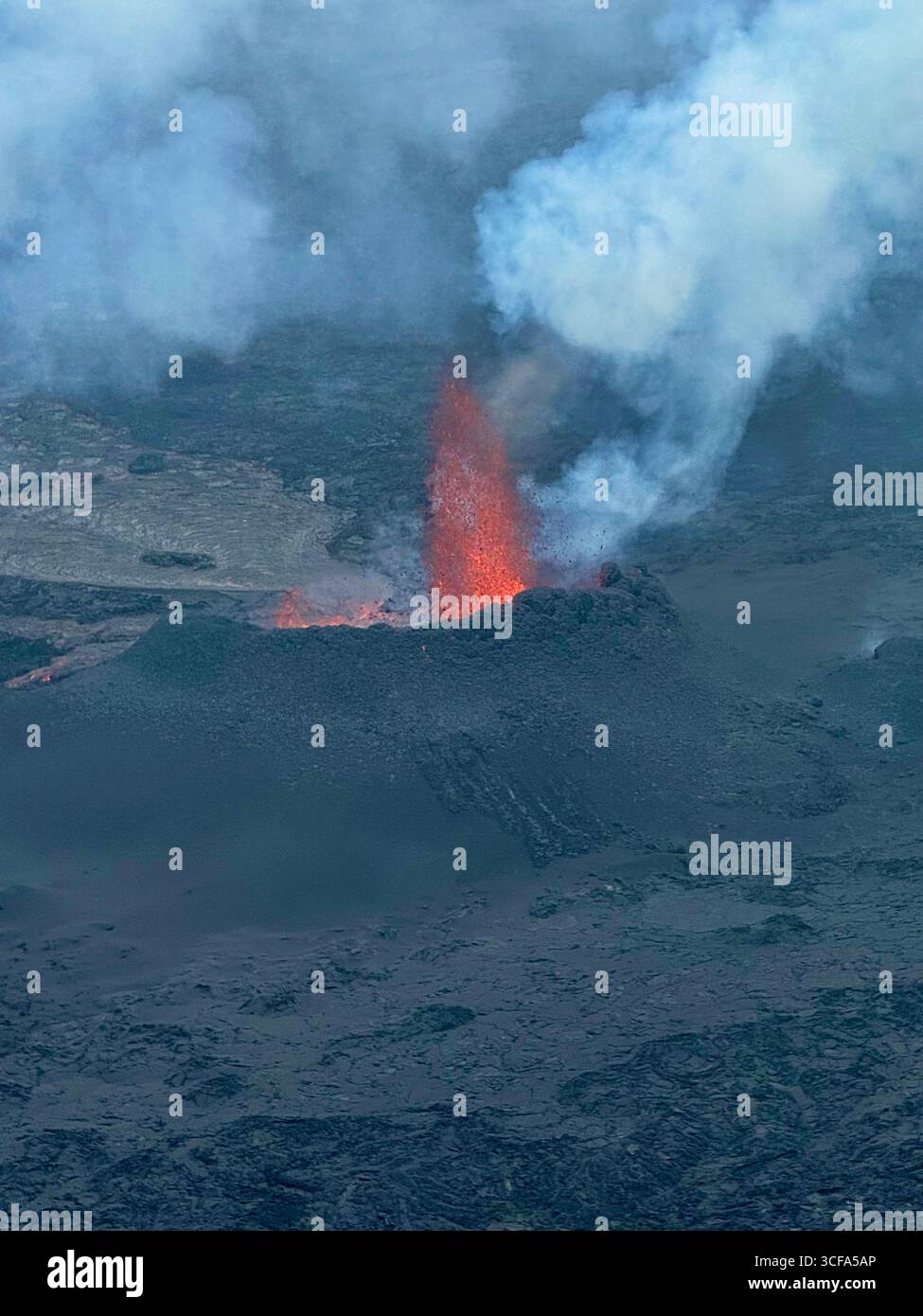 Sundhnukur Volcano eruption on the Reykjanes Peninsular in southwest Iceland in July 2025. - Smartphone Captured Stock Image