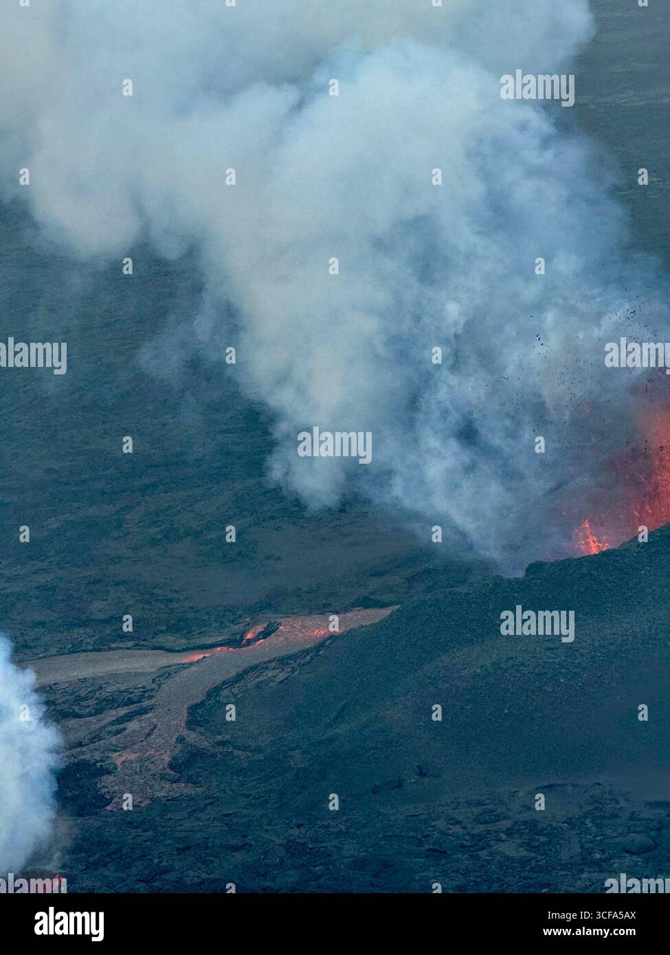 Sundhnukur Volcano eruption on the Reykjanes Peninsular in southwest Iceland in July 2025. - Smartphone Captured Stock Image