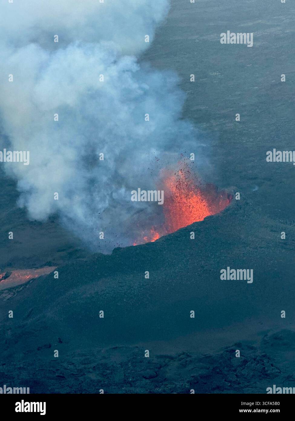 Sundhnukur Volcano eruption on the Reykjanes Peninsular in southwest Iceland in July 2025. - Smartphone Captured Stock Image
