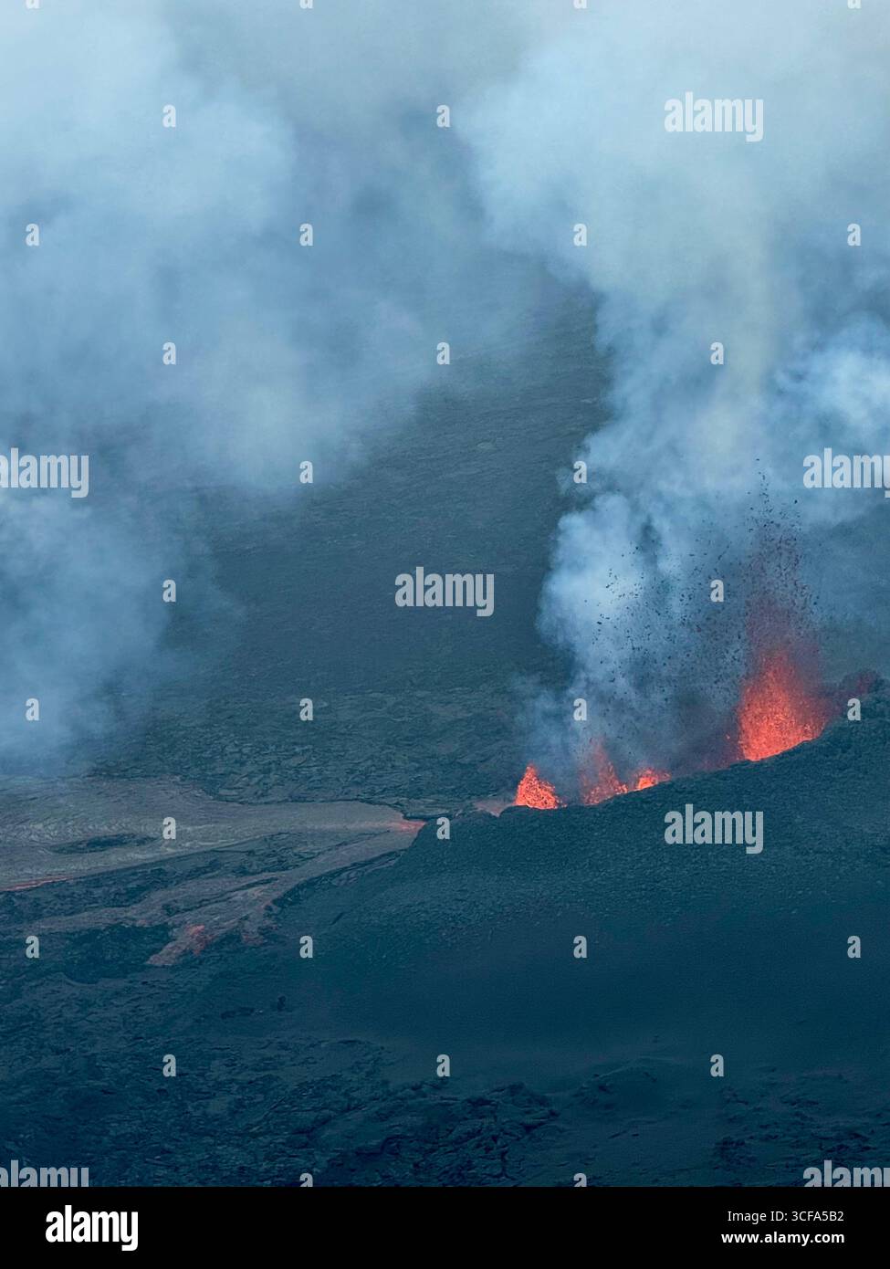 Sundhnukur Volcano eruption on the Reykjanes Peninsular in southwest Iceland in July 2025. - Smartphone Captured Stock Image
