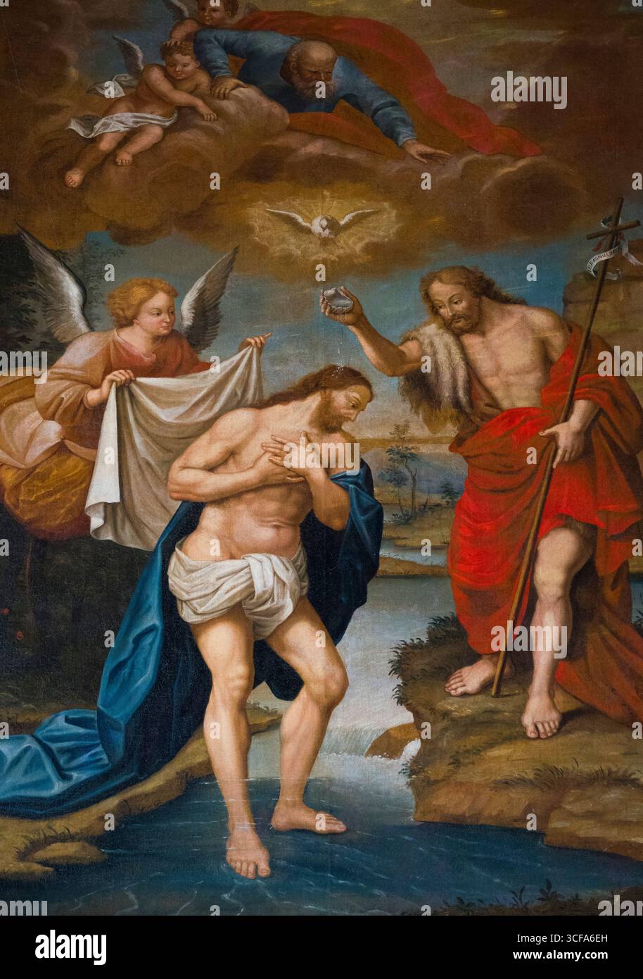 Painting (19th century) of Baptism of Jesus by John the Baptist in the ...