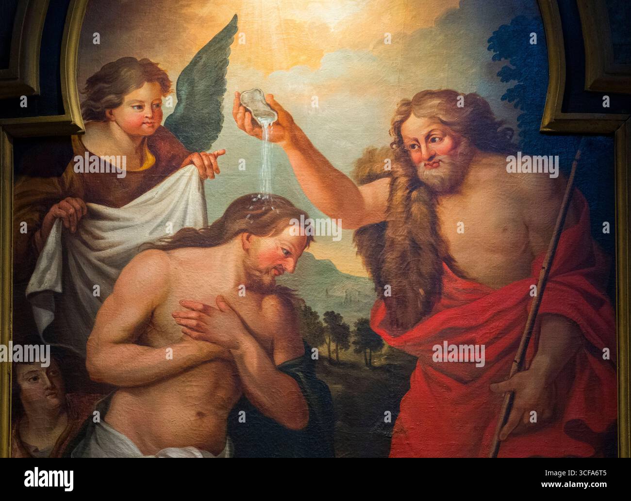 Painting (19th century) of Baptism of Jesus by John the Baptist in the ...