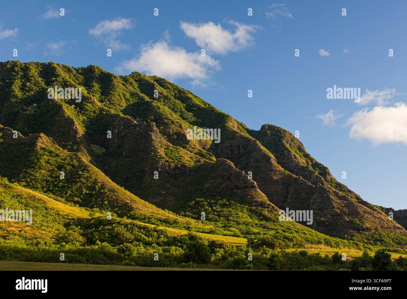 Valley With Ridges Rugged mountain ridges above Kaaawa Valley, Oahu, Hawaii, USA Stock ...