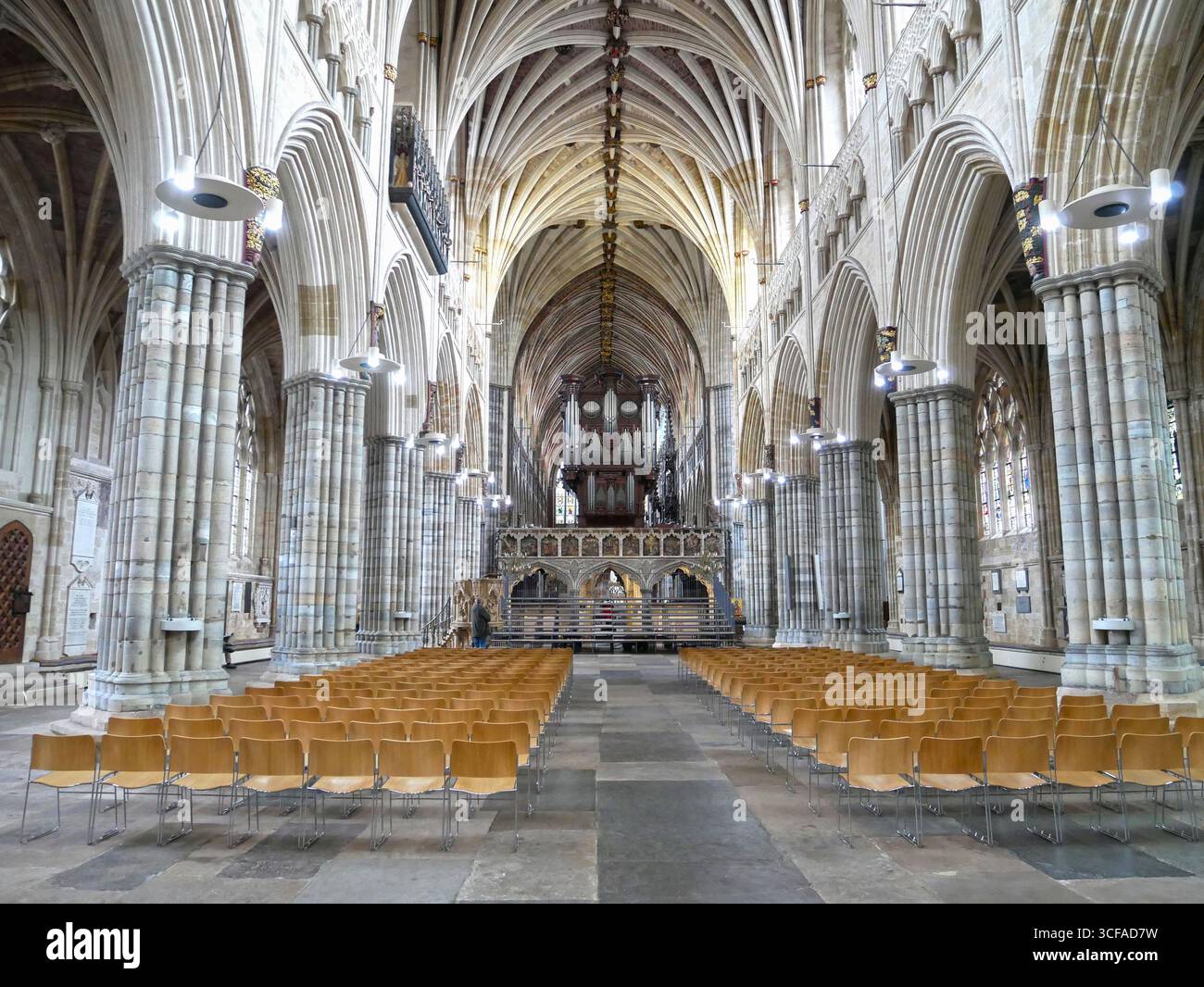 Interior View Of Exeter Cathedral Nave With Vaulted Gothic Ceiling 