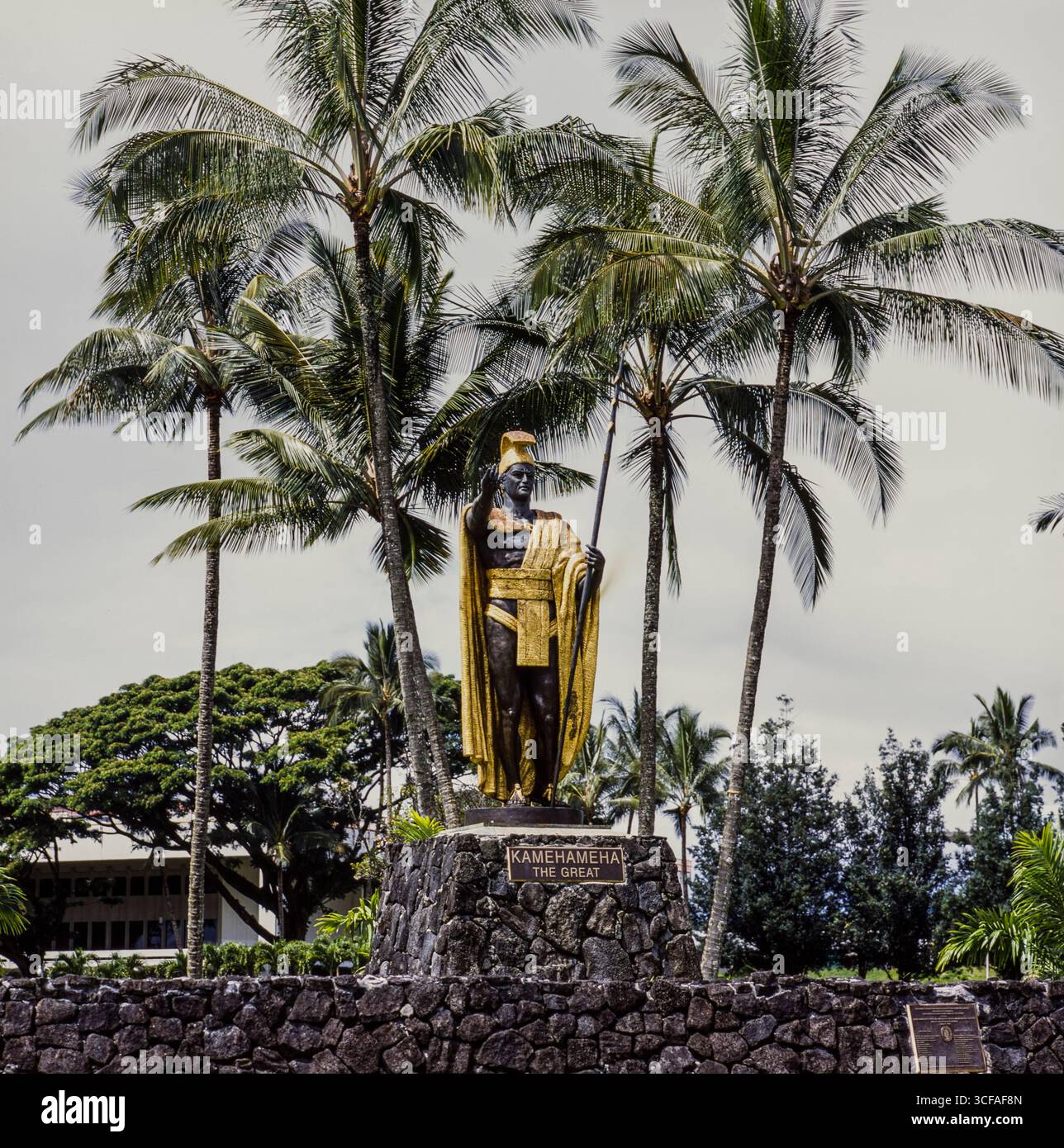 Statue of King Kamehameha stands overlooking Hilo Bay. The statue of ...