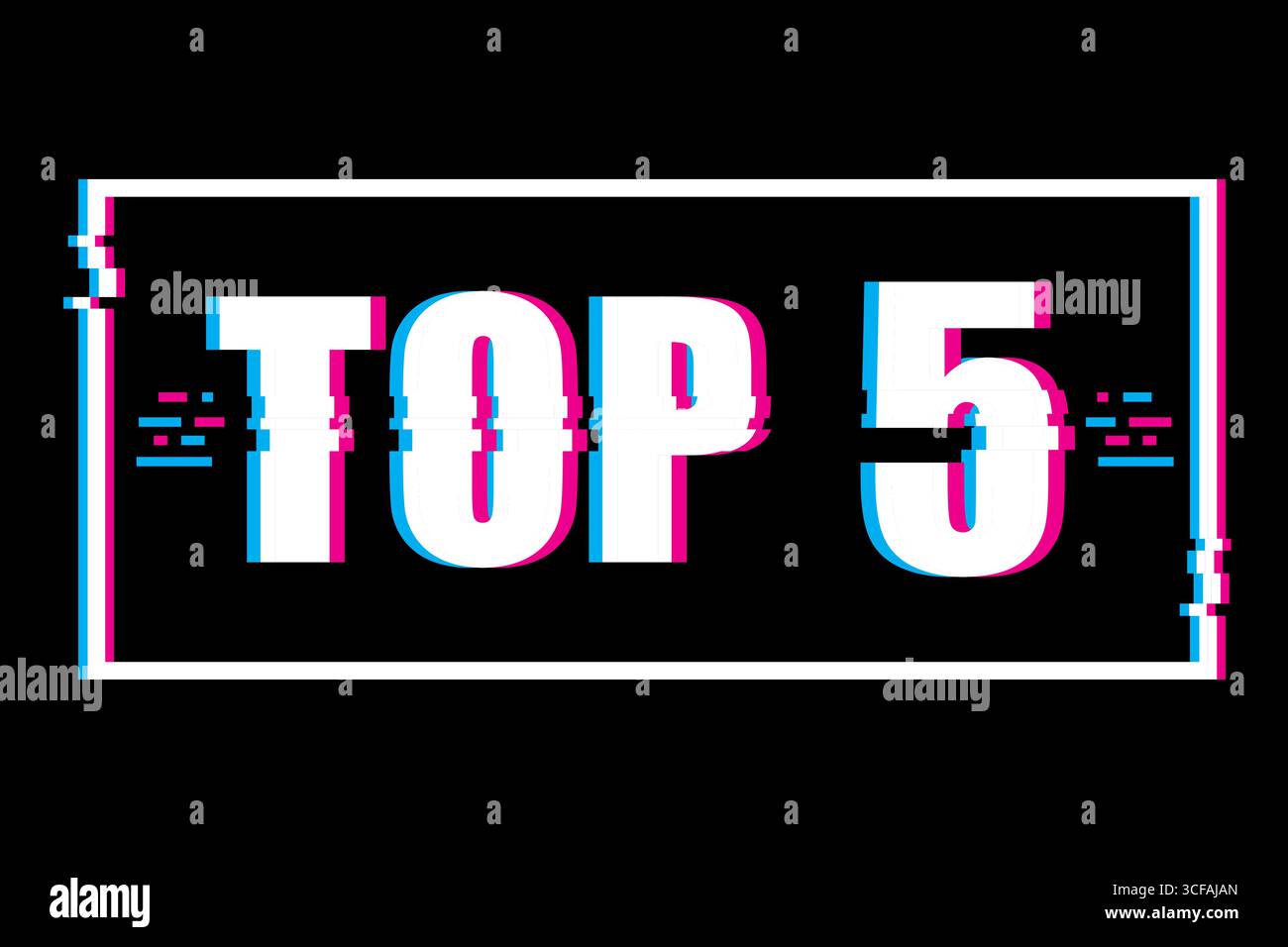 Retro glitch frame. TOP 5 text. Neon distorted message. Vector digital title. Stock Vector