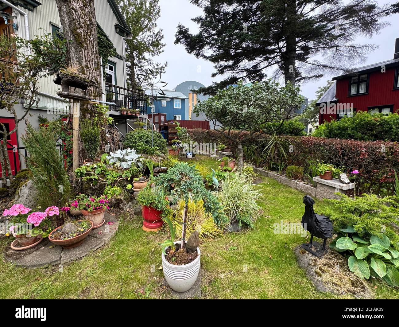 A fun, whimsical garden in Reykjavik summertime. - Smartphone Captured Stock Image