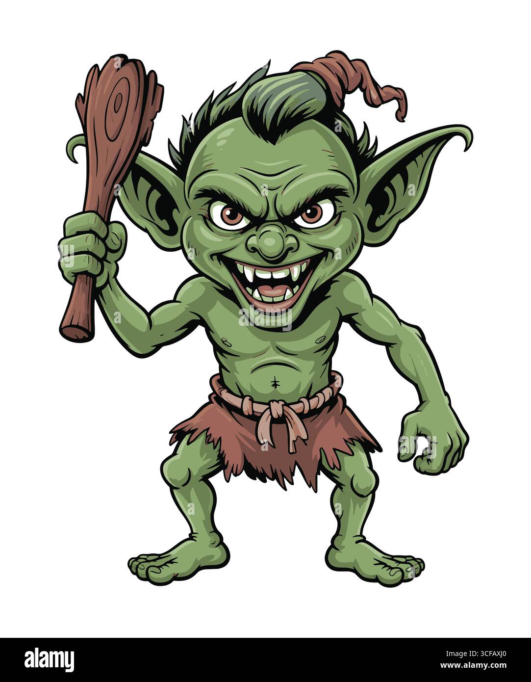 Angry Goblin Holding a Stick Halloween Illustration Stock Vector