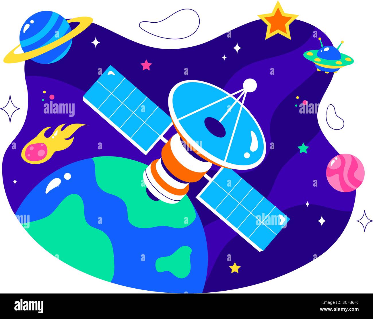 Satellite Internet Technology Vector Illustration featuring Satellites ...