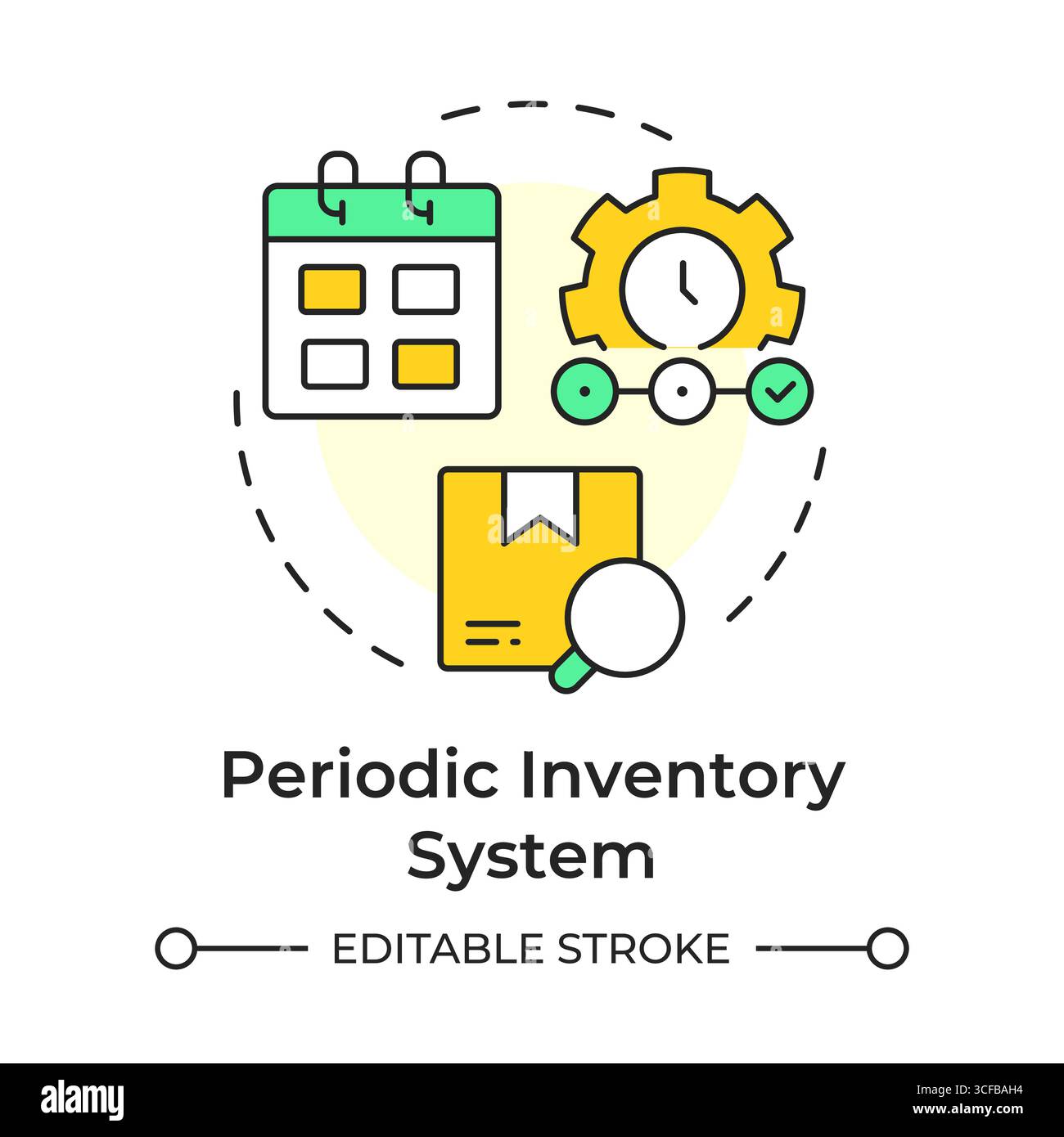Periodic inventory system multi color concept icon Stock Vector