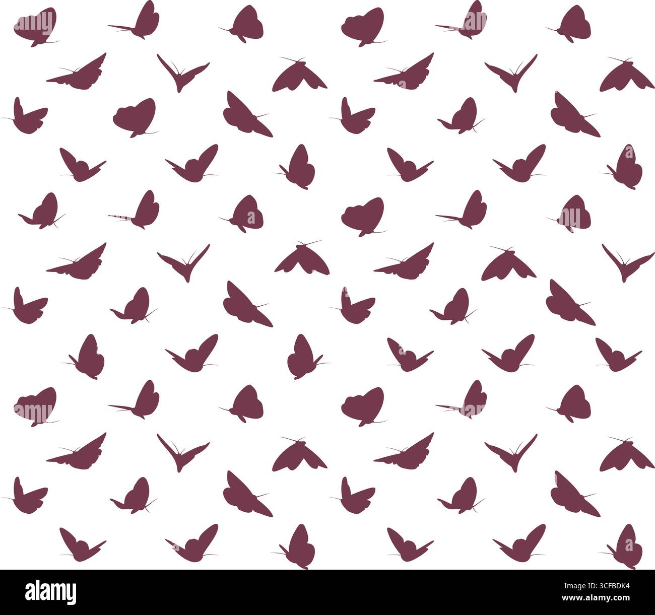 Seamless red background with flying butterflies. Stock Vector