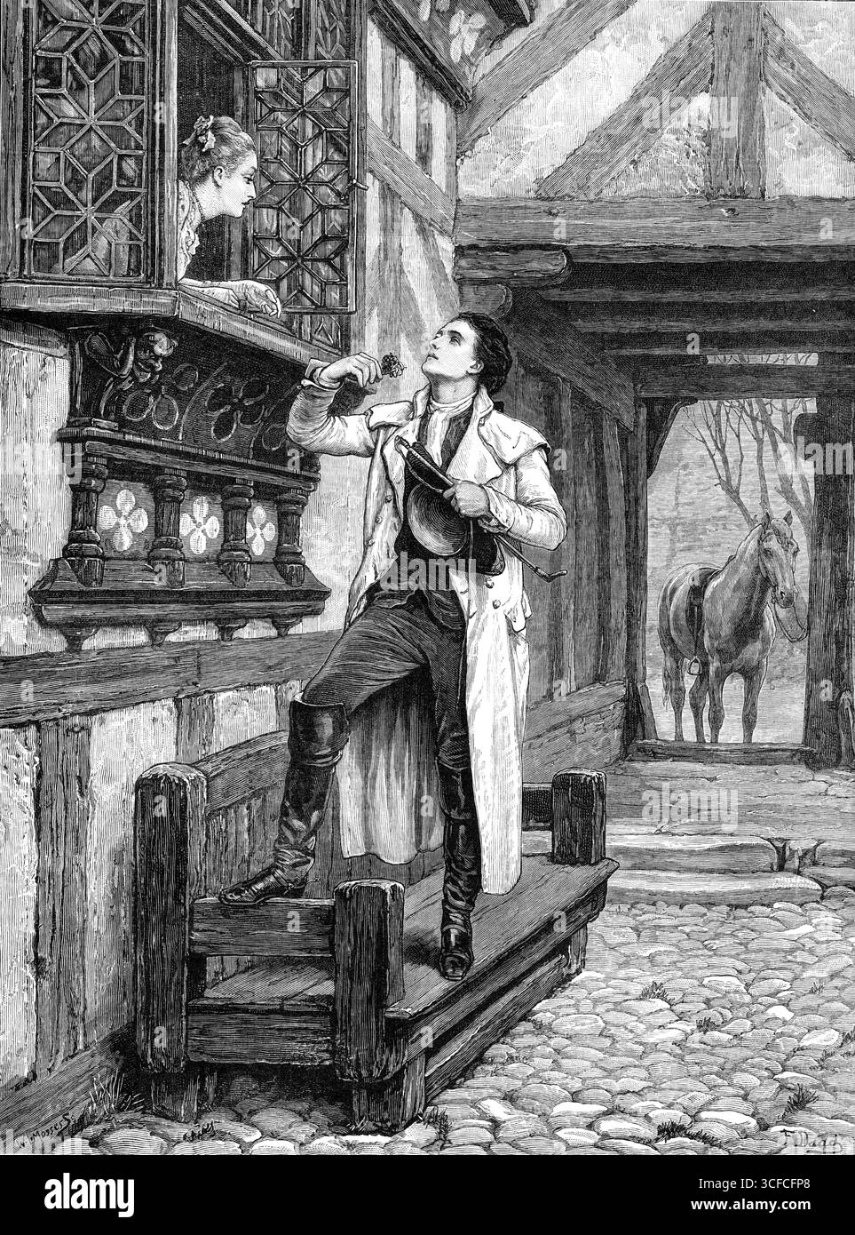 The Morn of St. Valentine, 1881. 'This day is consecrated, by ancient popular tradition, in merry England that used to be, and probably also, with a certain degree of ecclesiastical sanction or toleration, to the festive celebration of betrothal rites, private or public, which that genial personage is deemed to regard with a peculiarly benevolent countenance of approval. Some curious archaeologist may here interpose, for the twentieth time, with stale particulars of biographical information concerning a Bishop of this name fifteen centuries ago...We do not care to hear any more of that just no Stock Photo