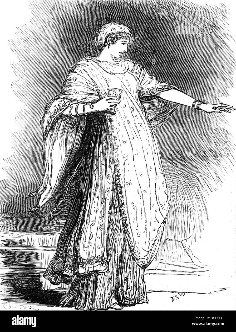 Sketches at the Lyceum: &quot;The Cup&quot; - Miss Ellen Terry as Camma, 1881. London stage production. 'No greater proof could be found, perhaps, of the firm hold obtained by the existing programme at the Lyceum on the public favour than the fact that the audiences at the theatre under the management of Mr. Henry Irving showed, even at the acutest period of the recent Great Frost, fewer signs of diminution than were visible at any other place of entertainment in the metropolis...In further illustration of the leading characters in Mr. Tennyson's drama, the artist gives us a full-length portra Stock Photo