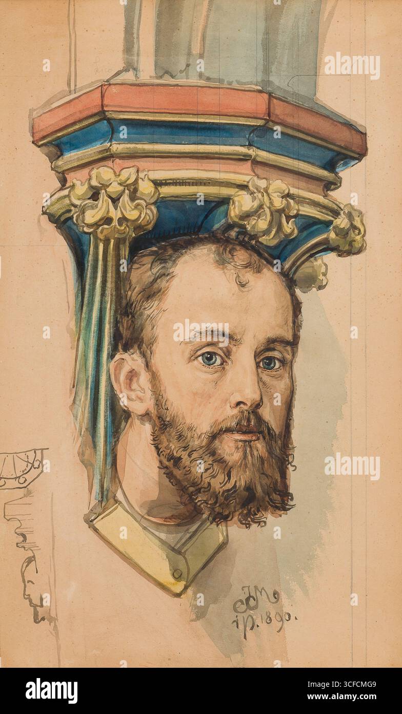 Carton for the polychrome from St Mary's Church - console in the shape of a male head (portrait of T. Stryjenski), 1890. Stock Photo