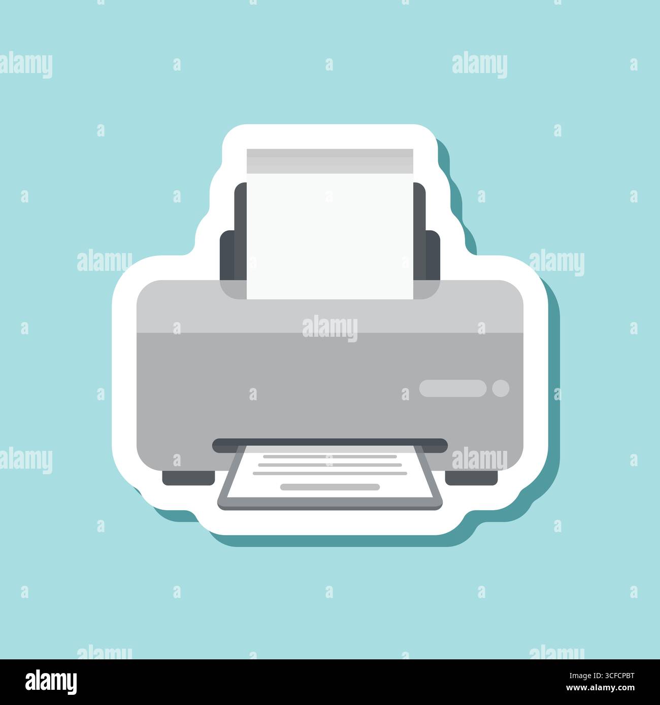 Printer sticker icon in flat style. Office machine vector illustration on isolated background. Printout sign business concept. Stock Vector